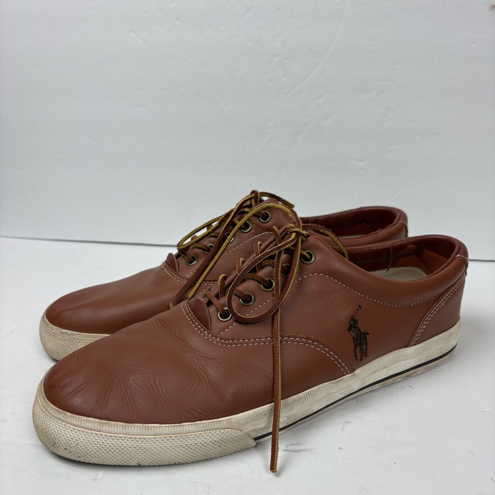 Polo Ralph Lauren Vaughn Shoes Sneakers Tan Brown Leather Lace-up Men’s size 12D